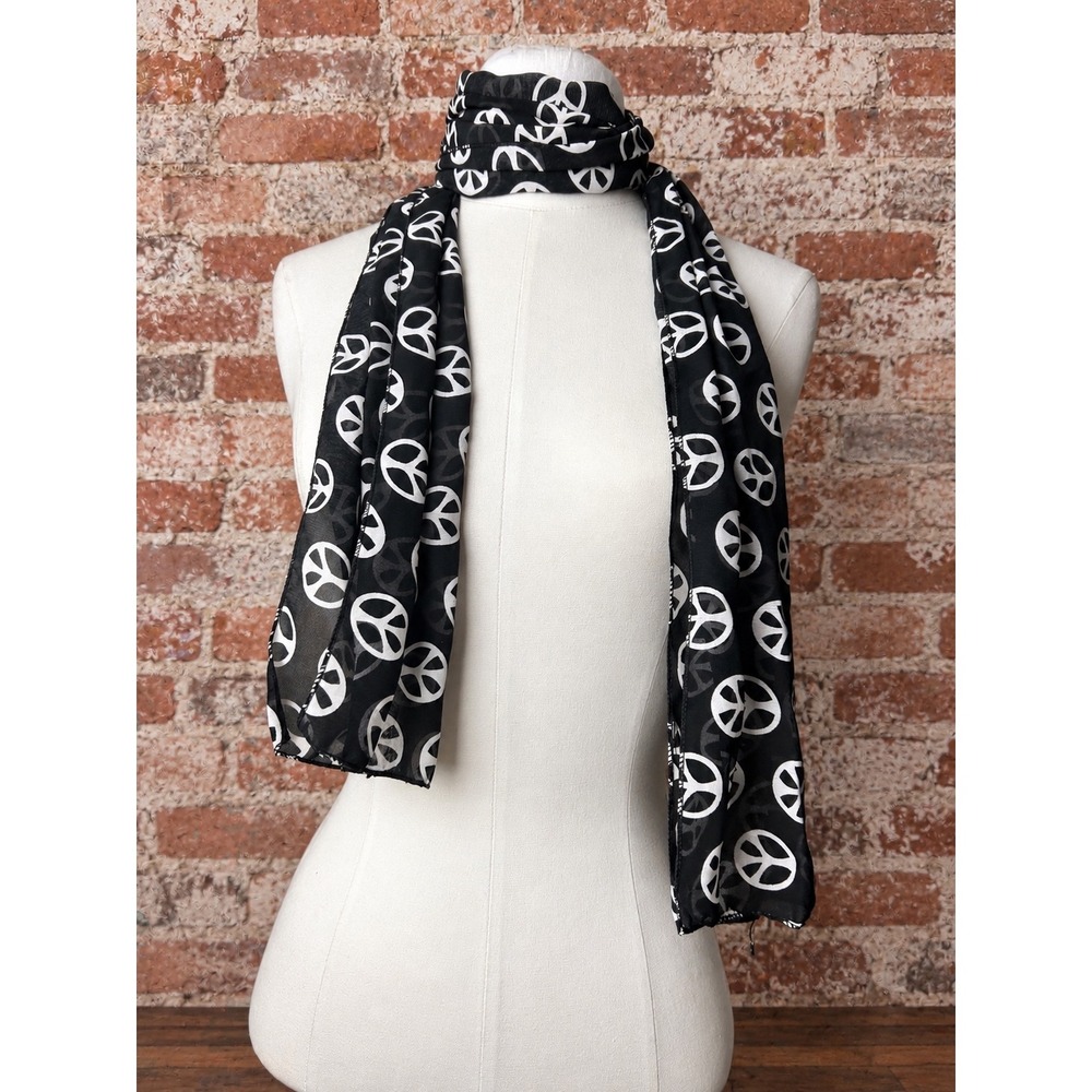 Peace Sign Y2K Sheer Long Scarf 70s 2000s Hippie Boho Grunge Layering